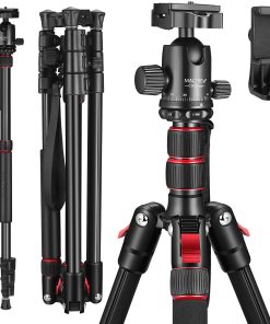 B00L4RMRMM MACTREM 80" Camera Tripod, DSLR Tripod for Travel, Lightweight Aluminum 360 Degree Ball Head Professional Tripod, Monopod with Carry Bag, Phone Mount, 18.5" to 80", 33lb Load(Black)