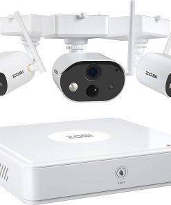 B093F89YZC ZOSI C301 1080P Wire Free Security Cameras System, 4 Channel Surveillance NVR with 32GB Micro SD Card, & 3 Pack Outdoor Battery Security Camera