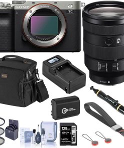 B09466YMDZ Sony Alpha 7C Mirrorless Digital Camera, Silver with FE 24-105mm f/4 G OSS E-Mount Lens Bundle with Bag, 128GB SD Card, Wrist Strap, Extra Battery, Charger, Filter Kit and Accessories