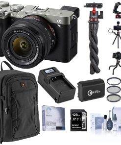 B09467ZGN2 Sony Alpha 7C Mirrorless Digital Camera with FE 28-60mm Lens, Silver, Bundle with 128GB SD Card, Backpack, Mini Tripod, Extra Battery, Charger, Screen Protector and Accessories