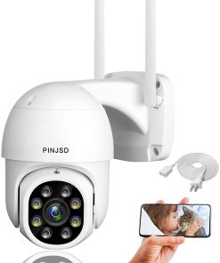 B091FYFNQW PINJSD Tuya Smart Smart Life Security Camera,1080P HD Wireless WiFi Home Surveillance Pan/Tilt 360? View Waterproof Night Vision, Human Detection,Auto Tracking , 15 ft Extension Power Cable