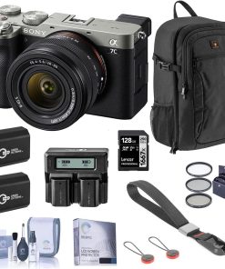 B0946FG581 Sony Alpha 7C Mirrorless Digital Camera with FE 28-60mm Lens, Silver, Bundle with 128GB SD Card, Backpack, Wrist Strap, 2X Extra Battery, Dual Charger, Filter Kit and Accessories