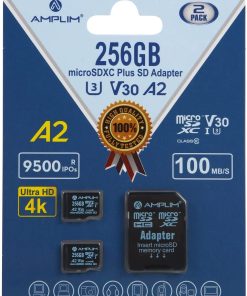 B093K6L9GP Amplim Micro SD Card 256GB, 2 Pack Memory Plus Adapter, New Fastest 170MB/S A2 MicroSDXC U3 Class 10 V30 UHS-I Extreme High Speed for Nintendo-Switch, GoPro Hero, Surface, Phone, Camera Cam, Tablet