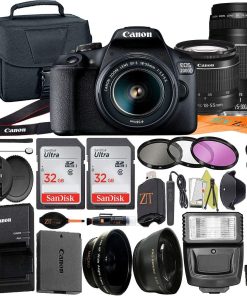 B091M2CYQQ Canon EOS 2000D (Rebel T7) Digital SLR Camera 24.1MP w/EF-S 18-55mm & 75-300mm Lens + ZeeTech Accessory Bundle, 2 Pack SanDisk 32GB Memory Card, Telephoto & Wideangle Lens, Filter Kit and Case