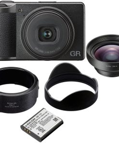 B093Y3MPHZ Ricoh GR III Digital Camera, Black - Bundle GW-4 Wide Conversion Lens, GA-1 Lens Adapter, DB-110 Battery