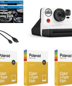 B09486FR6M Polaroid Now Instant Film Camera (Black and White) + 3 Packs of Film + Microfiber Cloth