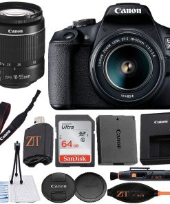 B091JG845Y Canon EOS 2000D (Rebel T7) Digital SLR Camera 24.1MP Sensor 18-55mm Zoom Lens + ZeeTech Accessory Bundle with SanDisk 64GB Memory Card (Black)