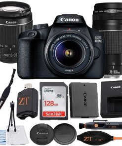 B092162XVX Canon EOS 4000D / Rebel T100 DSLR Camera 18-55mm & 75-300mm Dual Lens + ZeeTech Accessory Bundle with SanDisk 128GB Memory Card and Cleaning Starter Kit, High Speed Memory Card Reader