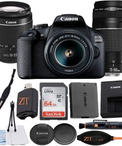 B091KGKCM5 Canon EOS 2000D (Rebel T7) Digital SLR Camera 24.1MP Sensor with EF-S 18-55mm & 75-300mm Zoom Lens + ZeeTech Accessory Bundle, SanDisk 64GB Memory Card (Black)
