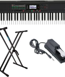 B09446NWRV Korg i3 61-Key Music Workstation (Matte Black) Bundle with Knox Gear Keyboard Stand & Sustain Pedal (3 Items)