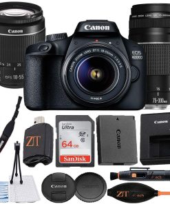 B0921WSGQ5 Canon EOS 4000D / Rebel T100 DSLR Camera 18-55mm & 75-300mm Dual Lens + ZeeTech Accessory Bundle with SanDisk 64GB Memory Card and Cleaning Starter Kit, High Speed Memory Card Reader