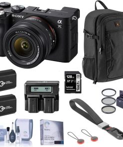 B094661XS8 Sony Alpha 7C Mirrorless Digital Camera with FE 28-60mm Lens, Black, Bundle with 128GB SD Card, Backpack, Wrist Strap, 2X Extra Battery, Dual Charger, Filter Kit and Accessories