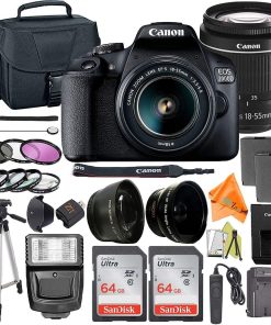 B091MFRTZB Canon EOS 2000D / Rebel T7 Digital SLR Camera 24.1MP with 18-55mm Zoom Lens + ZeeTech Accessory Bundle, 2 Pack SanDisk 64GB Memory Card, Telephoto and Wideangle Lenses, Flash, Tripod