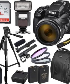 B0944B5KMS Nikon COOLPIX P1000 Digital Camera with Essential Accessory Bundle - Includes: SanDisk Ultra 64GB SDXC, Universal Speedlite with LED Video Light, Seller Supplied Replacement Battery & Much More