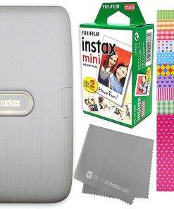 B093N4YK3D Fujifilm Instax Mini Link Smartphone Printer + Fujifilm Instax Mini Instant Film (20 Sheets) Bundle with Sturdy Tiger Stickers + Deals Number One Cleaning Cloth (Ash White)