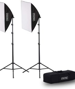 B00JG8J15C Fovitec 2-Light Fluorescent Studio Lighting Kit, 20"x28" Quick Setup Softboxes, 650W Continuous Light and Stands for Portraits, Product Photos, Vlogging, Video Conferencing, and Live Streaming