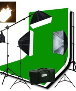 B00CPBNC0M ePhotoInc Photography Studio Video Lighting Chromakey Screen 3 Muslin Backdrops 3200K Warm Lighting Kit Background Support Kit-Green/Black/White H9004SB-69BWG 3200K