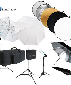 B005DHUPIC LimoStudio 43 Inch Round Reflector Disc & Umbrella Reflector Photo Studio Continuous Lighting Kit, White & Silver Umbrella, Photo Bulb, Socket, Light Stand Tripod, Carry Bag, AGG738V3