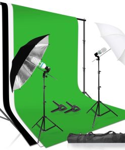 B005DFP9BW LimoStudio Photo Video Studio Umbrella Light Lighting Kit 700W, 10 x 12 ft. Studio Green chromakey / Black / White Photo Backdrops Backgrounds Support kit, AGG706V2